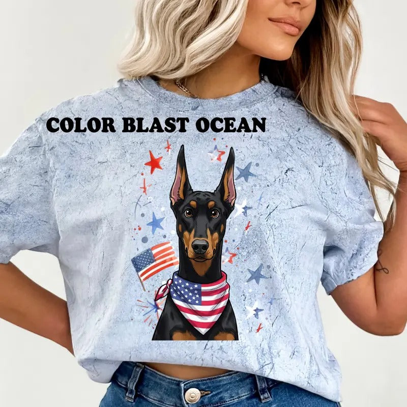 Doberman Patriotic Dog Shirt ~ Unisex Apparel Relaxed Fit Printed In The USA Clothing Womenswear Casual Comfort Cotton Top Athletic Boho Chic