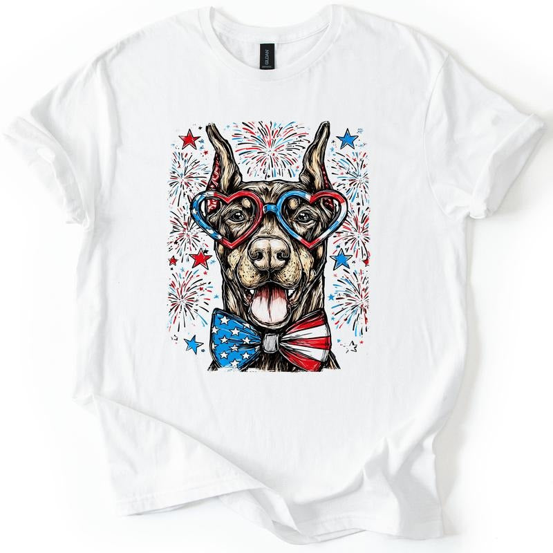 Doberman Patriotic Dog, USA, America, Pet Lover, 4th of July, Soft Style T-Shirt, Soft Style Tee, Women's Graphic Tshirt