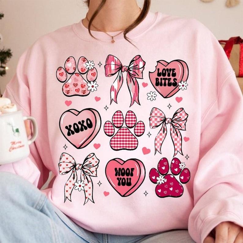 Dog Mama Coquette Sweatshirt Dog Mom Valentine Png, Valentine Coquette Bow