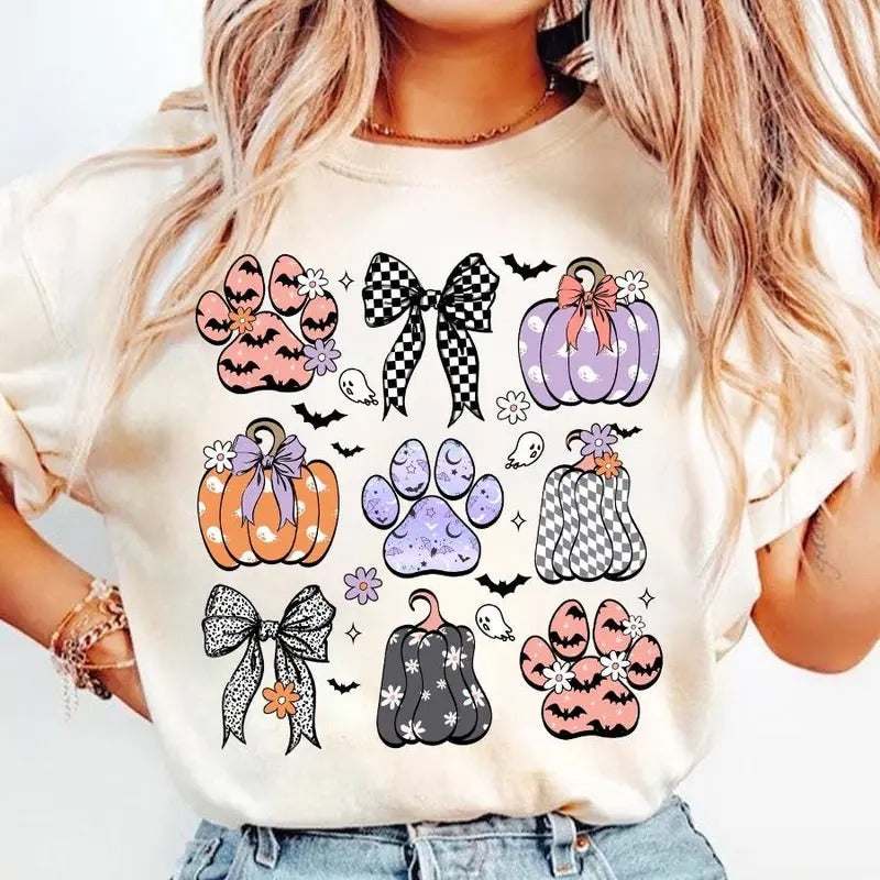 Dog Mom Halloween Coquette Shirt, Fall pumpkins Sweatshirt, Halloween pumpkin, Halloween Coquette Bow, Dog mom Shirt...