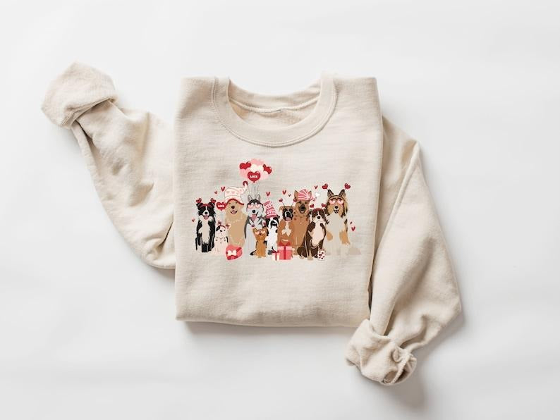 Dogs Sweatshirt, Dog Lover Sweater, Womens Valentines Sweatshirt, Valentines Dog Gift, Cute Gift for Dog Lover, Dog Mom Shirt Hoodie and Sweater; T-shirt Cotton Polyester Womenswear Light Womenswear Light Solid Tops