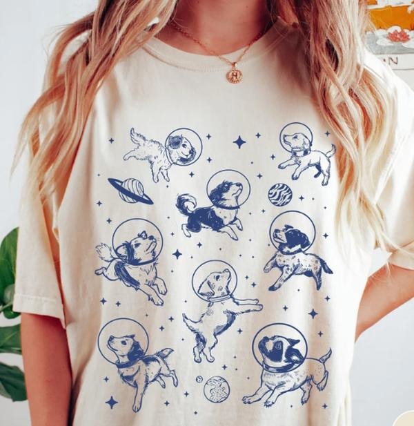 Dogs in Space Shirt, Oversized Shirt, Aesthetic Graphic Retro Vintage T Shirt, Dog Lover Gift