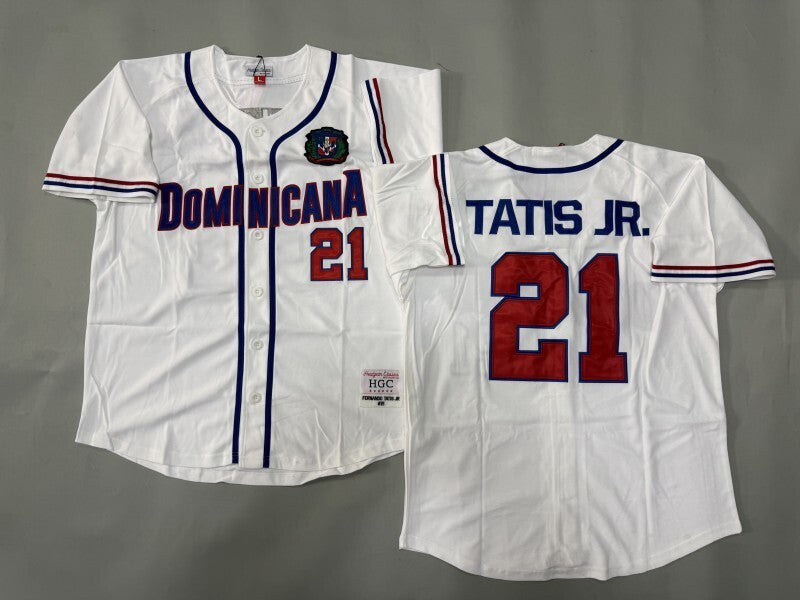 Dominican Republic Baseball #21 Tatis Jr. White 2026 World Baseball Classic mlb Retro New