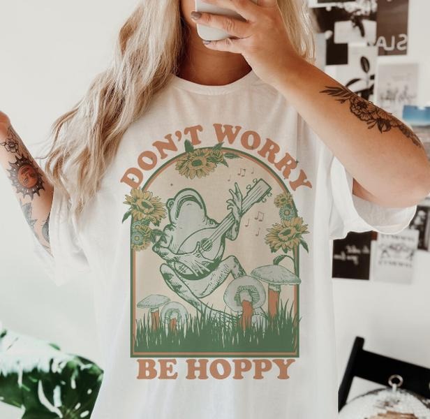 Don't Worry Be Hoppy Shirt ~ Unisex Apparel Relaxed Fit Printed In The USA Clothing Womenswear Casual Comfort Cotton Top Athletic Boho Chic