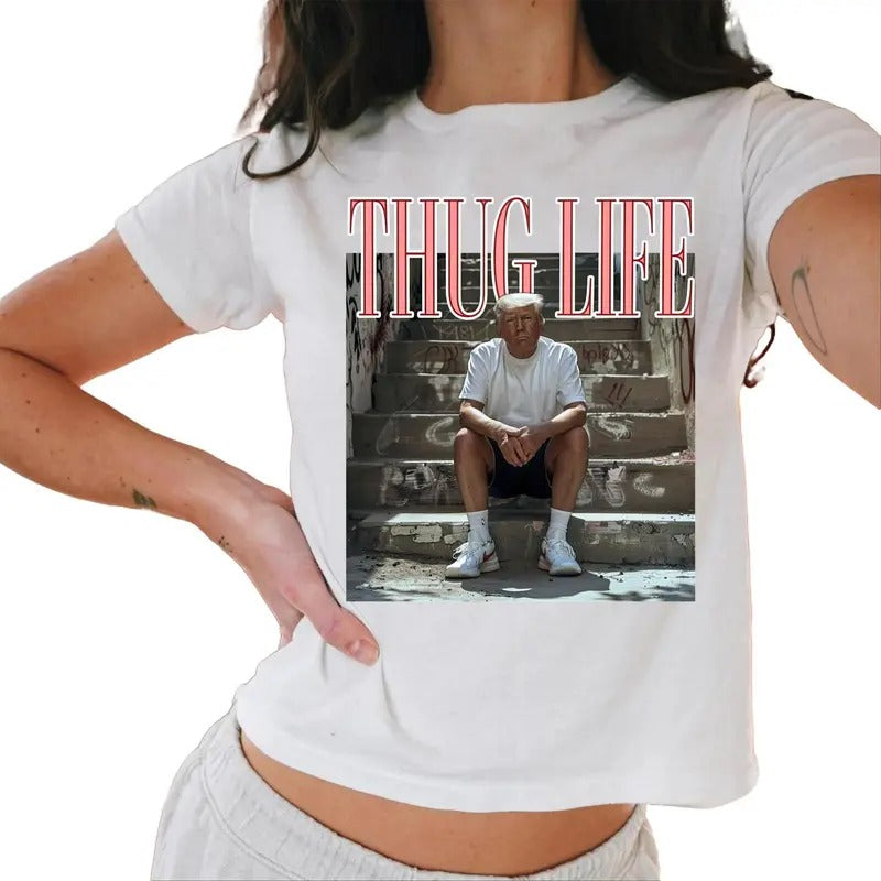Donald Trump Thug Life Baby Tee, Viral Thug Life Trump Baby Tee, Sarcastic Donald Trump Tee Casual Comfort