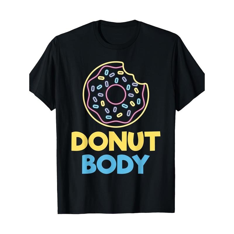 Donut Body Graphic T-Shirt - Cotton Casual Tee with Geometric Pattern, Round Neck, Stretch Fabric, Unisex for Sports, Yoga, Running, Party - Ideal for Adults, Gift for Parents, Grandparents - All Seasons Made in USA
