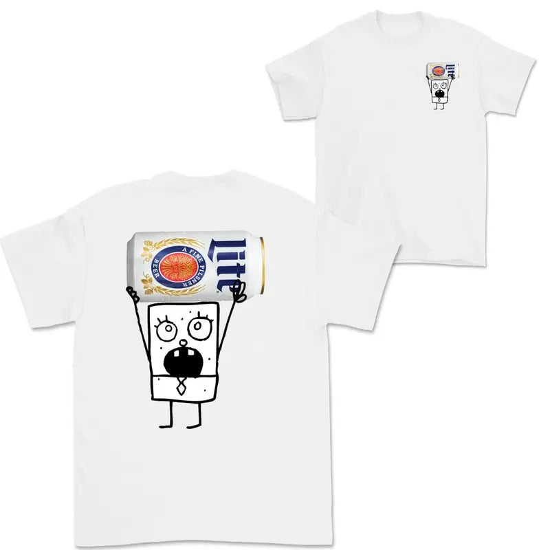 Doodlebob Miler Lite Essential 2 Sided T-Shirt, Funny Drinking T-Shirt, Miler Lite T-Shirt ,For Men - For Women