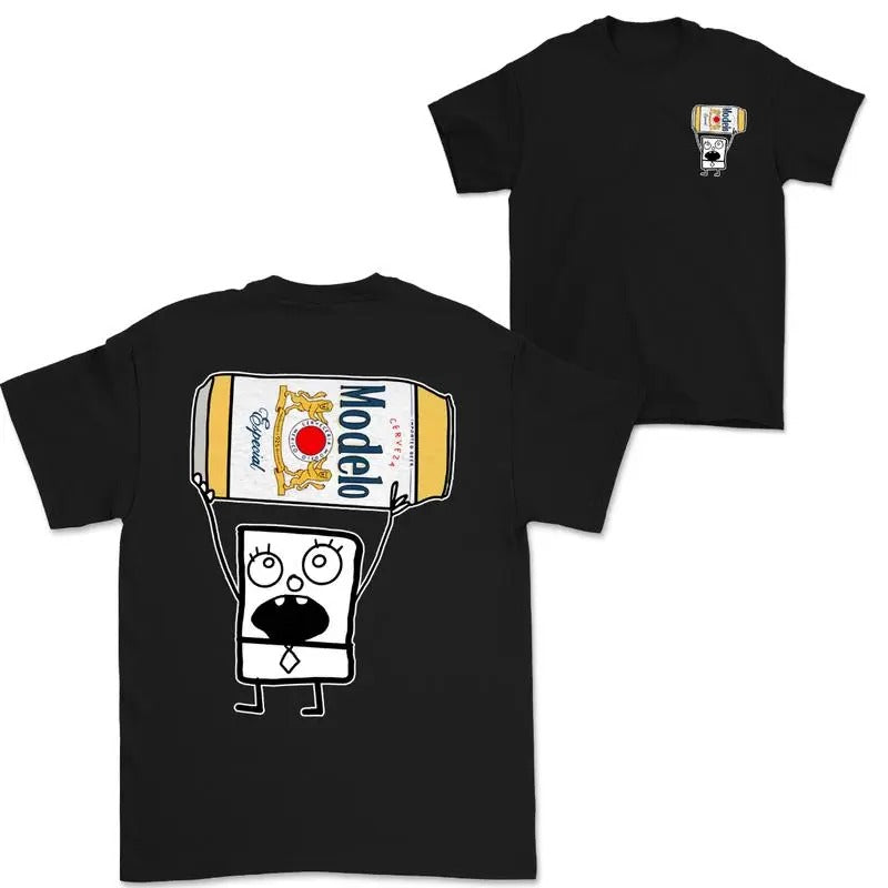 Doodlebob Modelo Beer Essential 2 Sided T-Shirt Funny Drinking T-Shirt Summer T-Shirt Full Color Unisex Perfect Gift for Men & Women Menswear Top