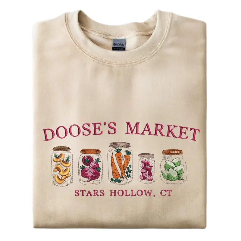Doose's Market Mason Jars Embroidered Womenswear Crewneck Pullover Sweatshirt, Stars Hallow Women Sweatshirt