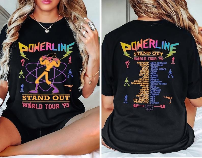 Double Sided Retro A Goofy Movie Powerline Shirt, Stand Out World Tour 95 Shirt, Matching Family Shirt, Fashion Cotton, Streetwear, For Men, For Women