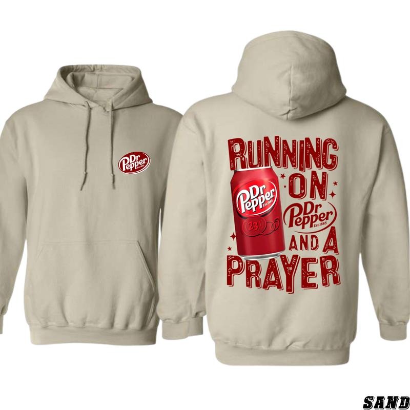 Dr Pepper Hoodie Sport Grey Graphic Hoodie Running on Dr Pepper and a Prayer Perfect for Soda Fans Cozy and Trendy Ideal for Everyday Wear Unique Gift for Beverage Enthusiasts Menswear Sweaters
