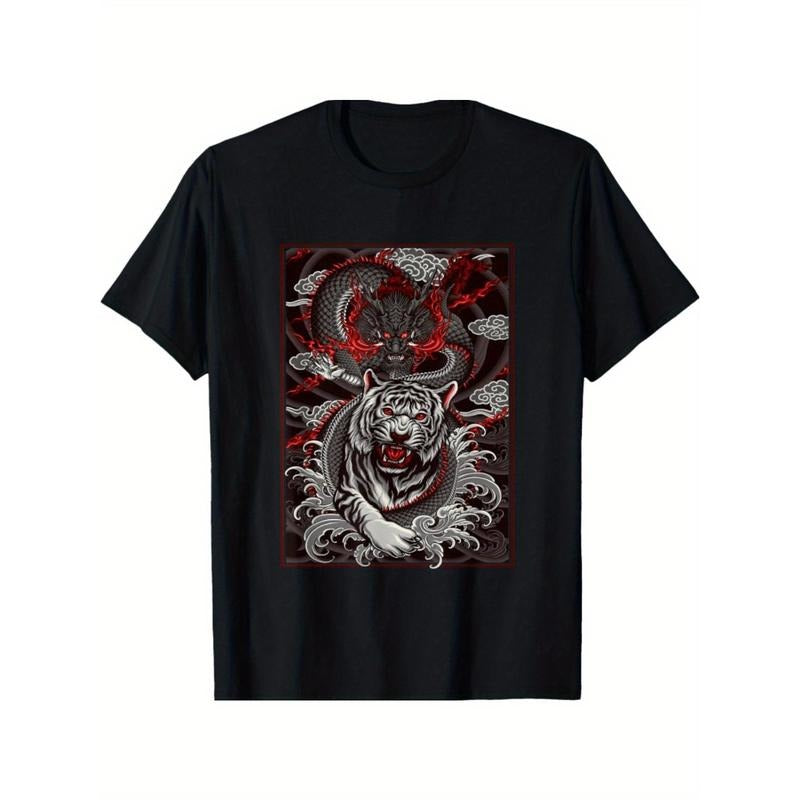 Dragon, Dragon Streetwear Japan Tiger City, Tattoo Art T-Shirt Made in USA