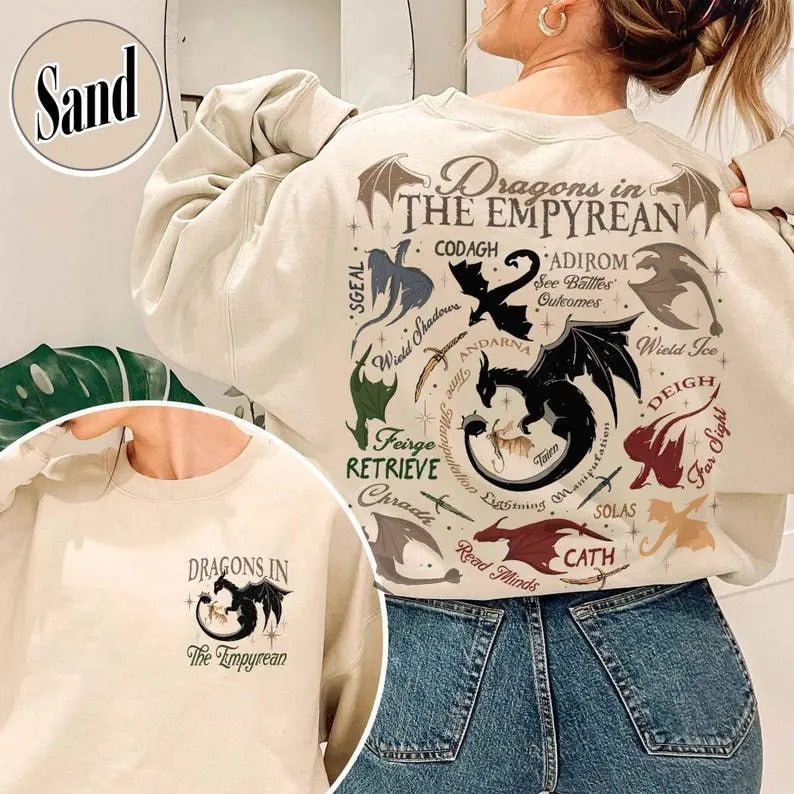 Dragons in Fourth Wing Sweatshirt,Dragon in the Empyrean Shirt, Violet Sorrengail Tairn Shirt, Tairn &Andarna Shirt, Basgiath War College Shirt