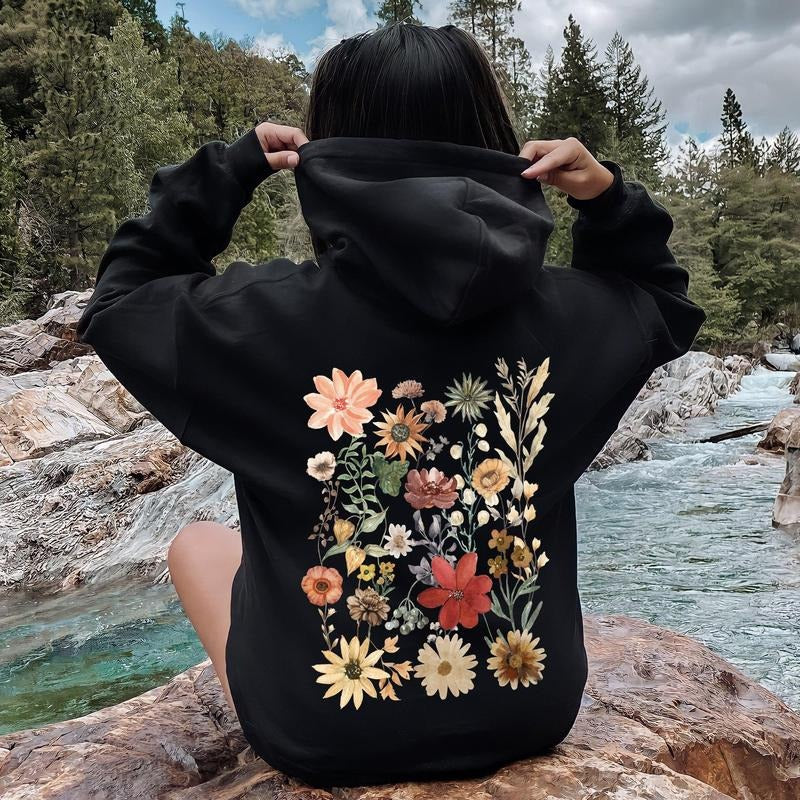 Dried Wildflower Meadow, Nature, Floral, Pressed Leaves Hoodie