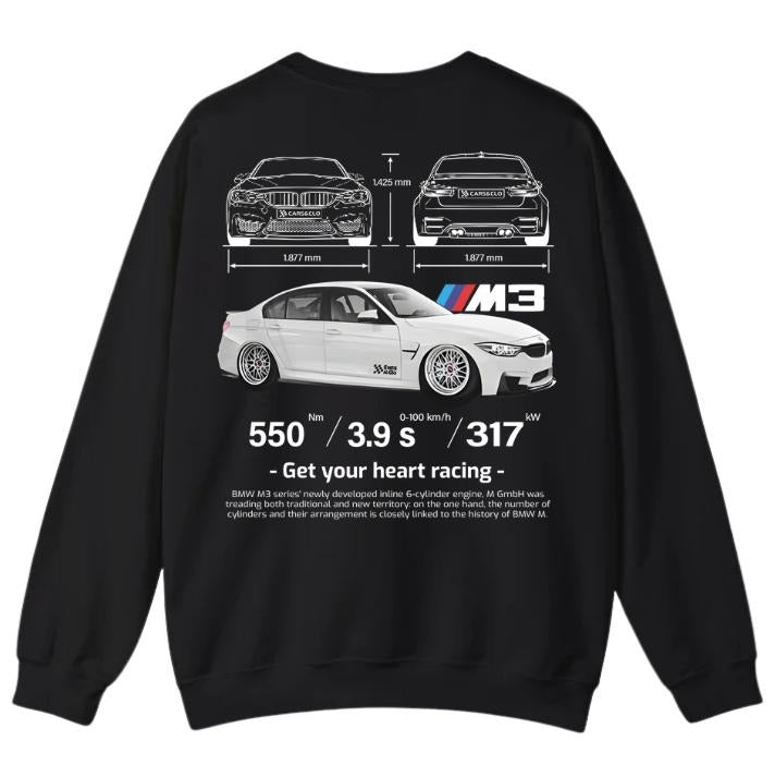 Drive in Style: Car-Themed Sweater, F80 M3 Black Sweatshirt, F80 M3 Technical Specs Sweatshirt, Racing Shirt, Sport Car Shirt Menswear Top Cotton