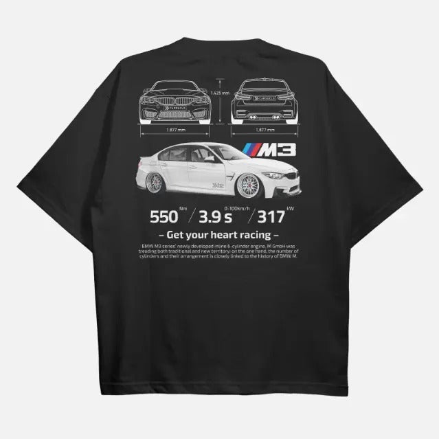 Drive in Style: Car-Themed T-Shirts, F80 M3 Black T-Shirt, F80 M3 Technical Specs T-Shirt, Racing Shirt, Sport Car Shirt Menswear Top Menswear Top