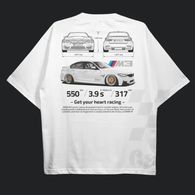 Drive in Style: Car-Themed T-Shirts, F80 M3 BluePrint White T-Shirt, F80 M3 BluePrint Technical Specs T-Shirt, Racing Shirt, Sport Car Shirt Menswear