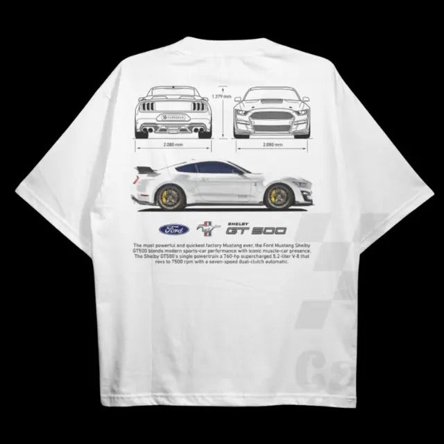Drive in Style: Car-Themed T-Shirts, Mustang Shelby GT500 WHITE T-Shirt, Mustang Shelby GT500 Technical Specs T-Shirt, Racing Shirt, Sport Car Shirt
