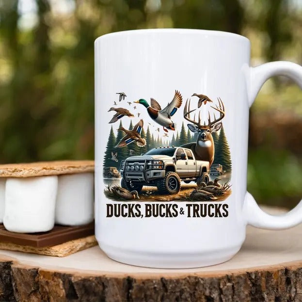 Ducks, Bucks & Trucks Hunting Duck Deer Hunting Mug Custom Ceramic Mug