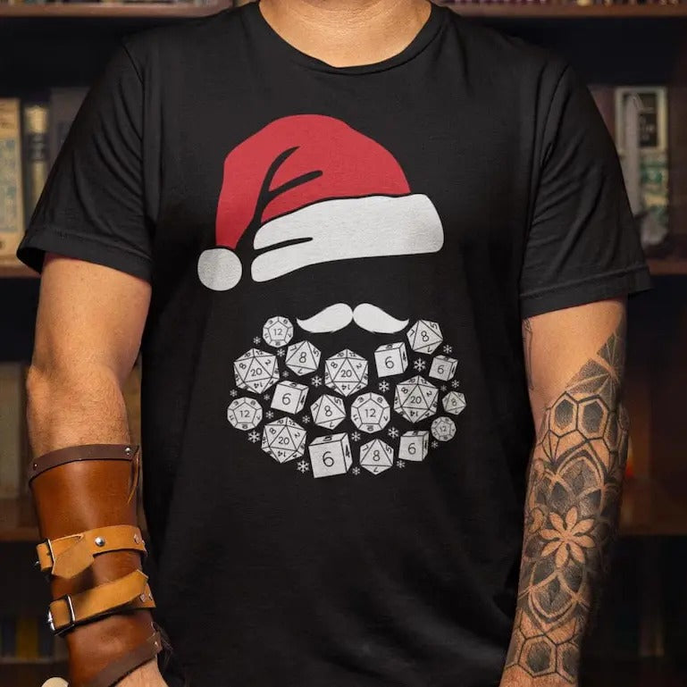 Dungeons and Dragons Tshirt Sweatshirt Hoodie, Dungeon Master Gift Shirt, Christmas Gift for Game Master, Funny Xmas Fantasy Tabletop Roleplaying Gamer Present, Santa Beard Dnd Dice Tee