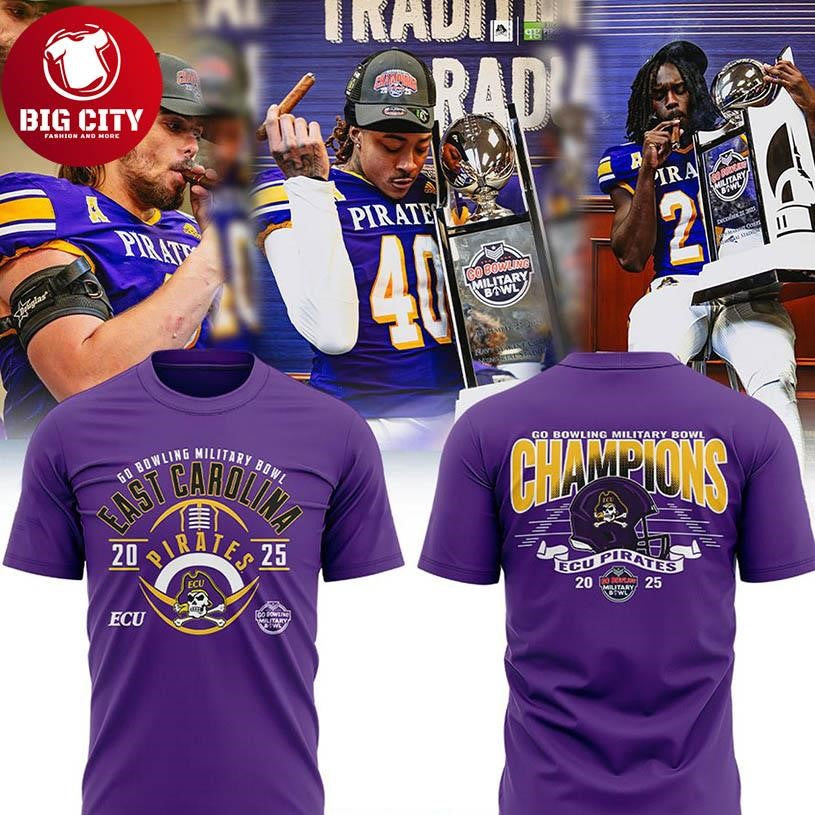 ECU Pirates Football 2025 Military Bowl Champions Two Sided Shirt