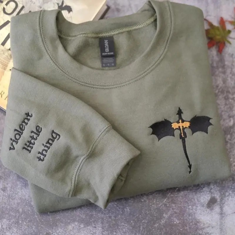 EMBROIDERED Violent Little Thing Sweatshirt, Unisex, Fourth Wing, Basgiath War College, Dark Academia, Xaden Riorson Sweater, Iron Flame
