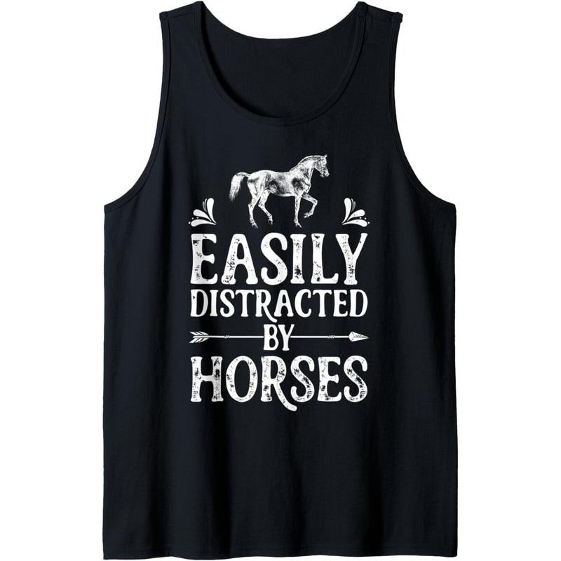 Easily Distracted By Horses Funny Horse Riding Women Farm Tank Top MADE IN USA