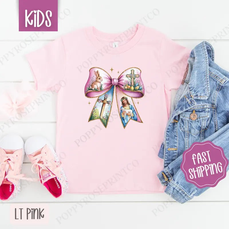 Easter Bow 2 Kids Shirt - Easter Children's Tshirt - Cute Coquette Youth Tee Gildan