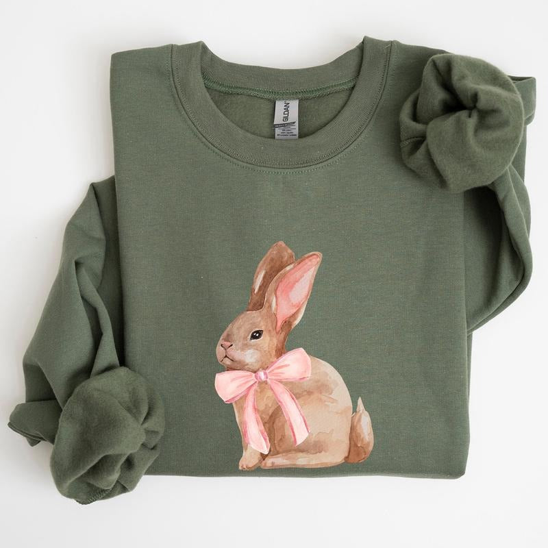 Easter Bunny, Pink Bow, Coquette, Soft Girl Era Sweatshirt T-Shirts, Hoodie | WearSparks.com