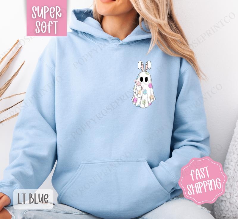 Easter Ghost Hoodie, Women's Crewneck, Cute Easter Women's Hooded Sweater