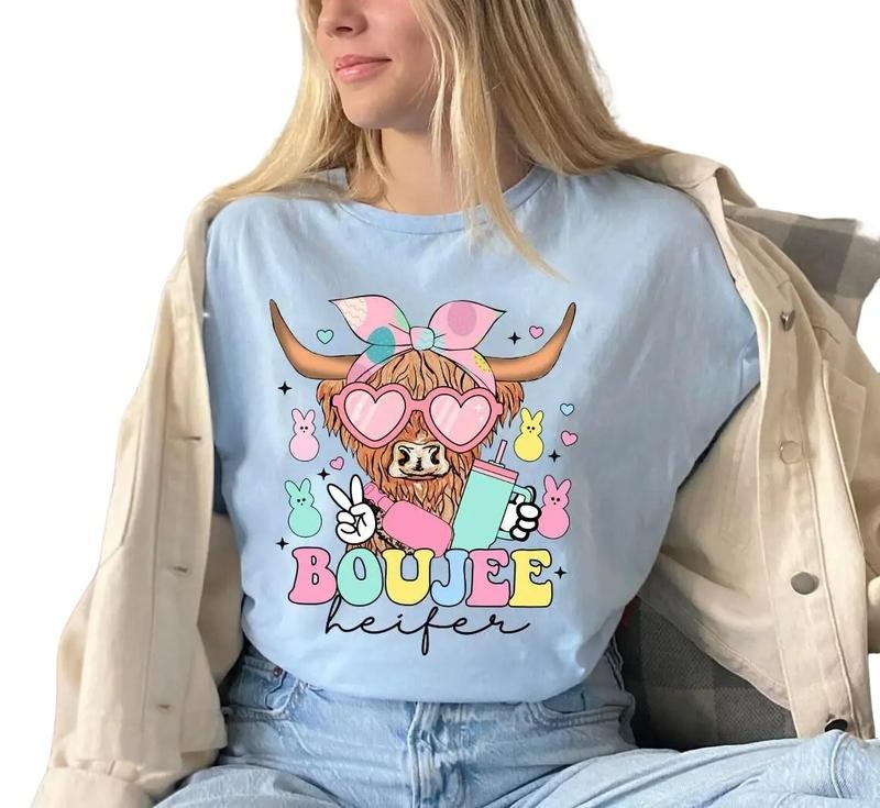 Easter Highland Cow Boujee Heifer, Glitter Sparkle Easter Sweatshirt, Easter Heifer, Western Esater, Gifts For Women Men, Happy Easter Sweatshirt, Easter Gifts For Teens Sweater, Long Sleeve Crewneck Sweatshirt Fit Unisex
