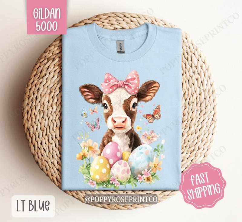 Easter Highland Cow Shirt Gildan, Women's Cow Tee, Cute Easter Women's Tshirt Plus Sizes