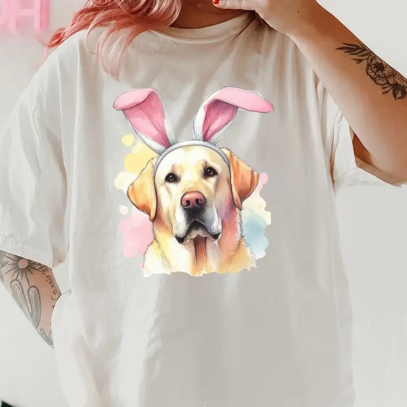 Easter Labrador #2 Yellow Shirt ~ Unisex Apparel Relaxed Fit Printed In The USA Clothing Womenswear Casual Comfort Cotton Top Athletic Boho Chic