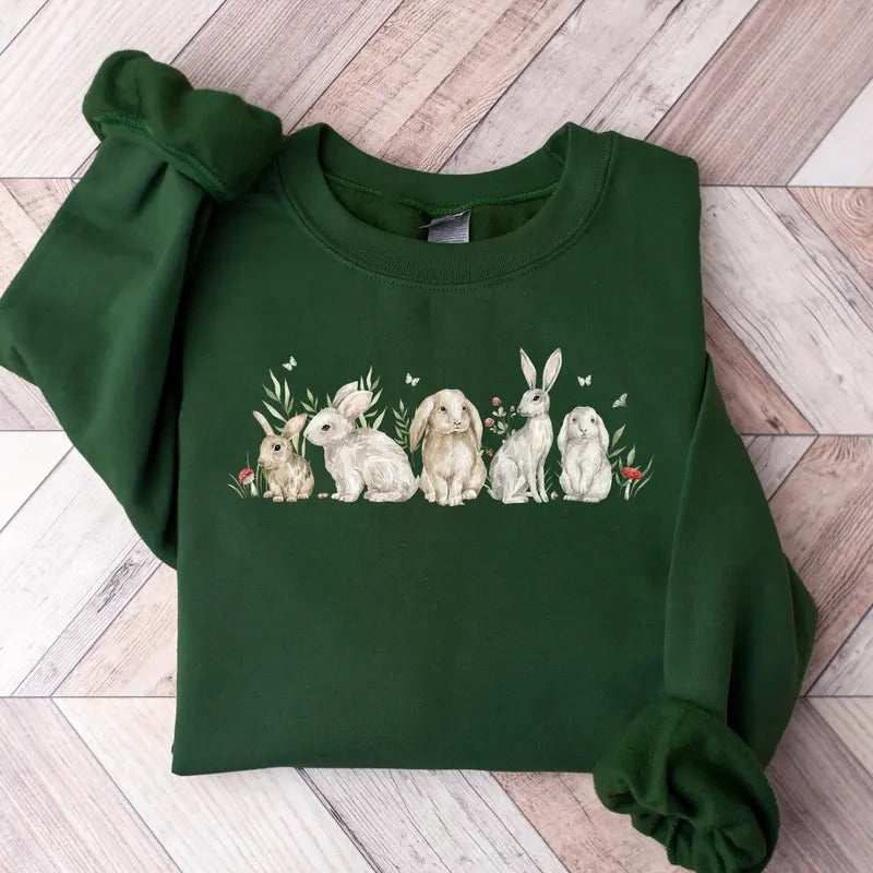 Easter Sweatshirt, Vintage Rabbit Easter Shirt, 2025 Easter Day Shirt, Bunny Easter Sweater, Easter Gift, Easter Family Sweater