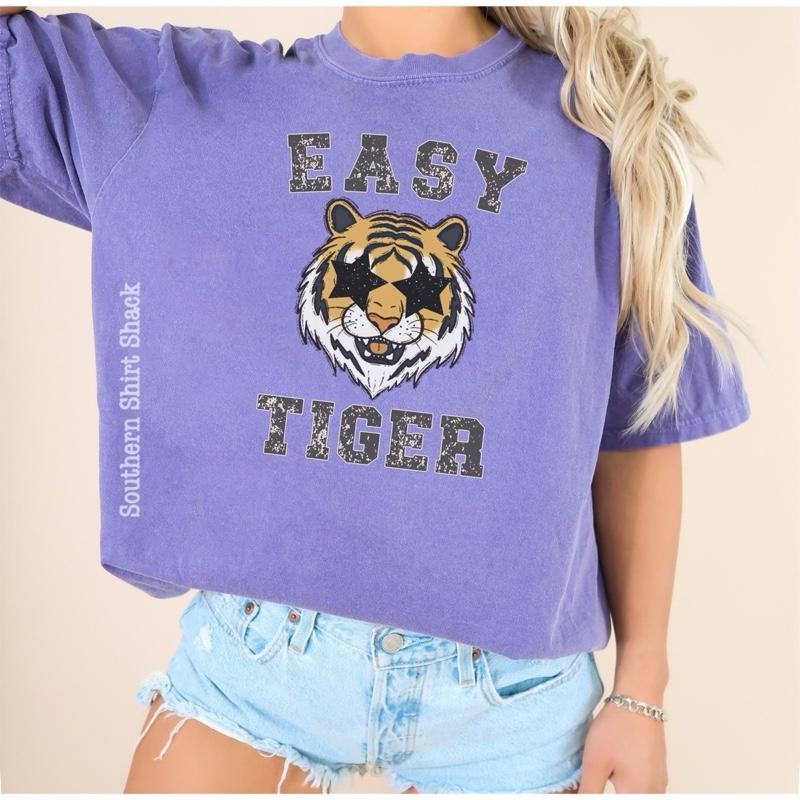 Easy Tiger | Violet comfort colors t shirt | tigers purple t shirt