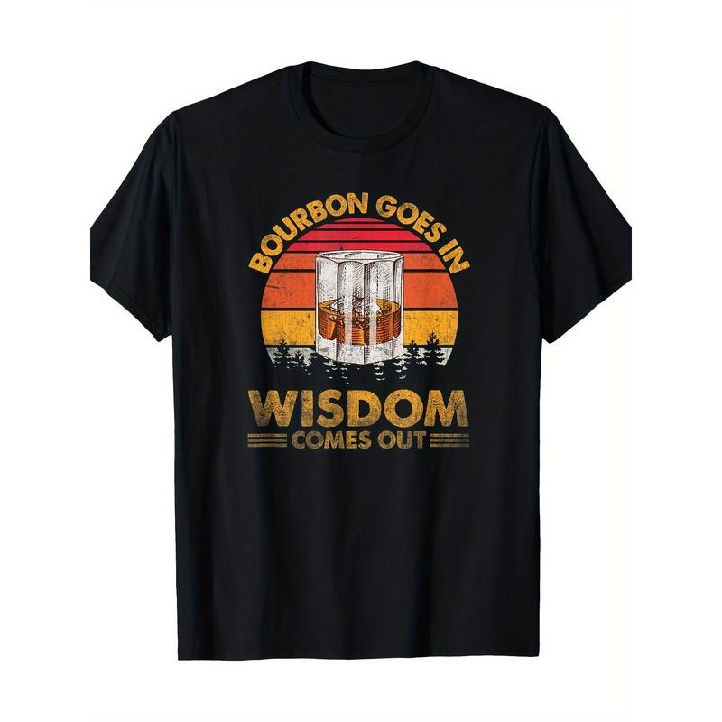 Easygoing Elegance, Bourbon Wisdom" Men's Cotton T-Shirt - 100% Pure, Short Sleeve, Crew Neck, Casual Fit with Geometric Print - Perfect for All Seasons Made in USA