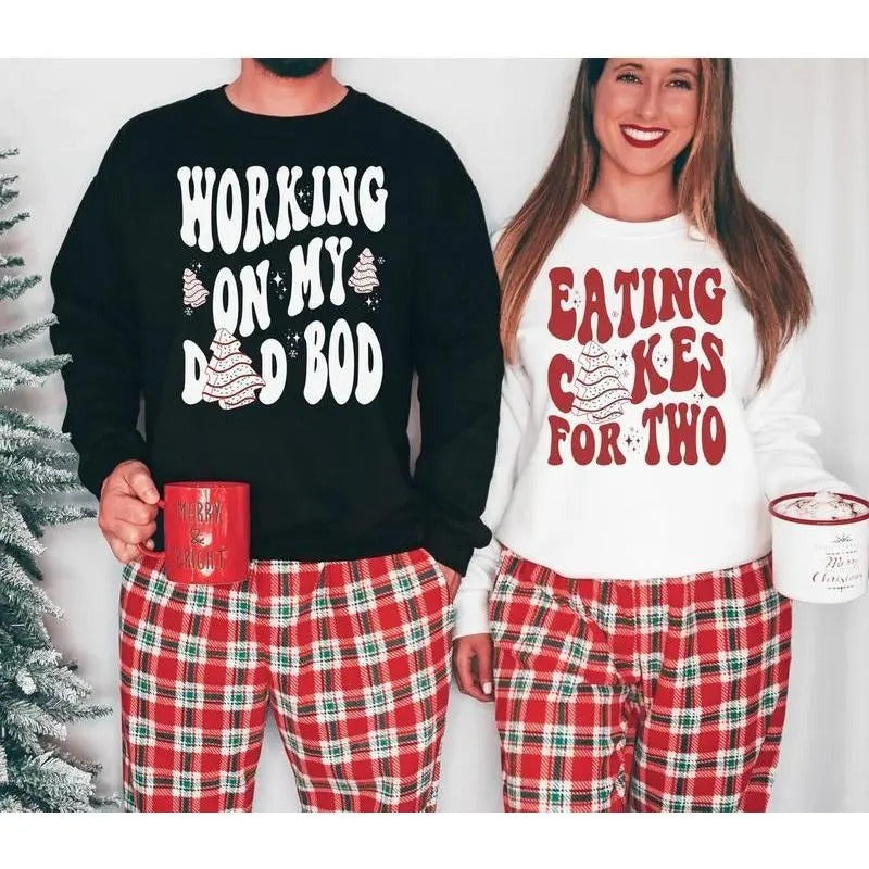 Eating Cakes for Two Sweatshirt, Matching Christmas Pregnancy Announcement Shirt for Couples Mom and Dad Baby Pregnant Holiday Maternity Sweatshirt