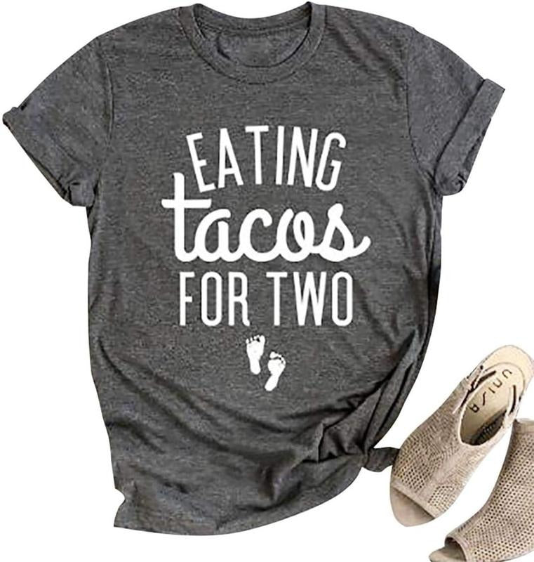 Eating Tacos for Two Maternity Shirt Cute Graphic Letter Print T-Shirt Pregnancy Announcement Short Sleeve Tees Tops