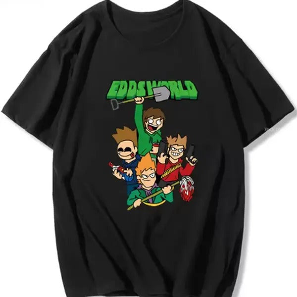Eddsworld T-shirt 100% Cotton Short Sleeve Tops Loose Cute Print Size Casual Tees Casual Shortsleeve