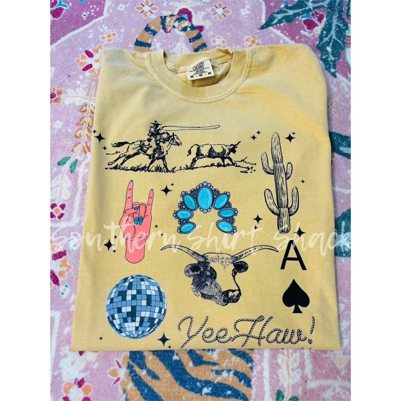 Edgy Western Collage T shirt | Mustard comfort colors T shirt top