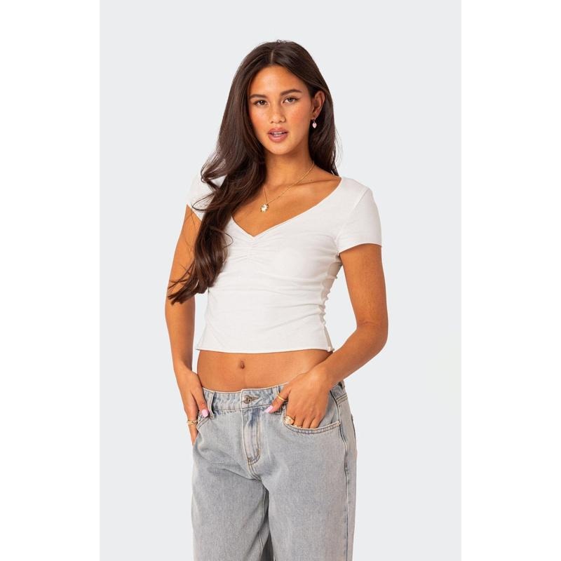 Edikted Women's Ava V Neck Ruched Top