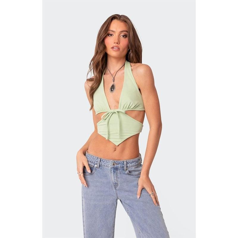 Edikted Women's Cady Tie Front Cut Out Top