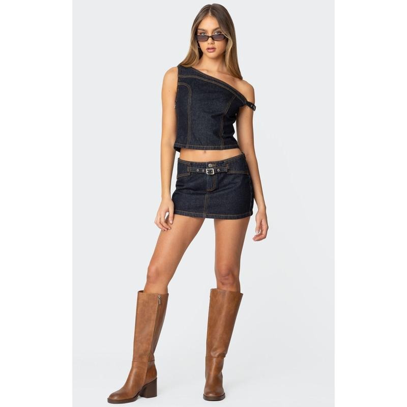 Edikted Women's Keira Buckled Denim Mini Skirt - Multicolor