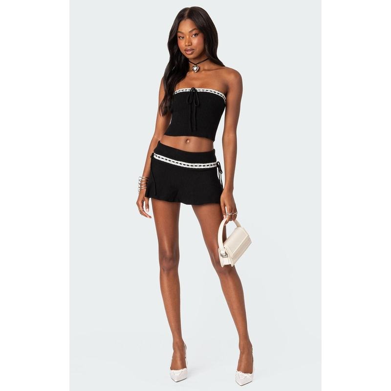 Edikted Women's Khloe Lacey Bow Ribbon Knit Mini Skirt - Multicolor