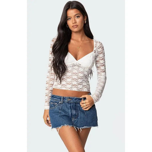 Edikted Women's Mykonos Sheer Lace Top