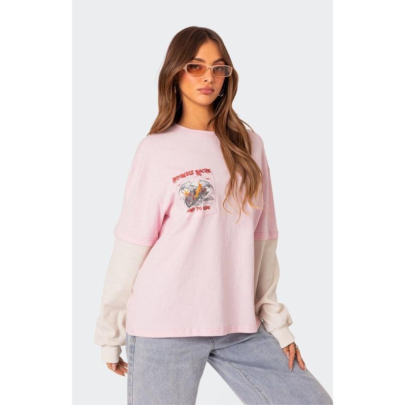 Edikted Women's Racing Oversized Layered T-Shirt