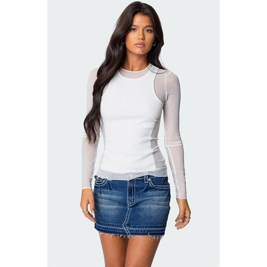 Edikted Women's Rib Tank Layered Mesh Top