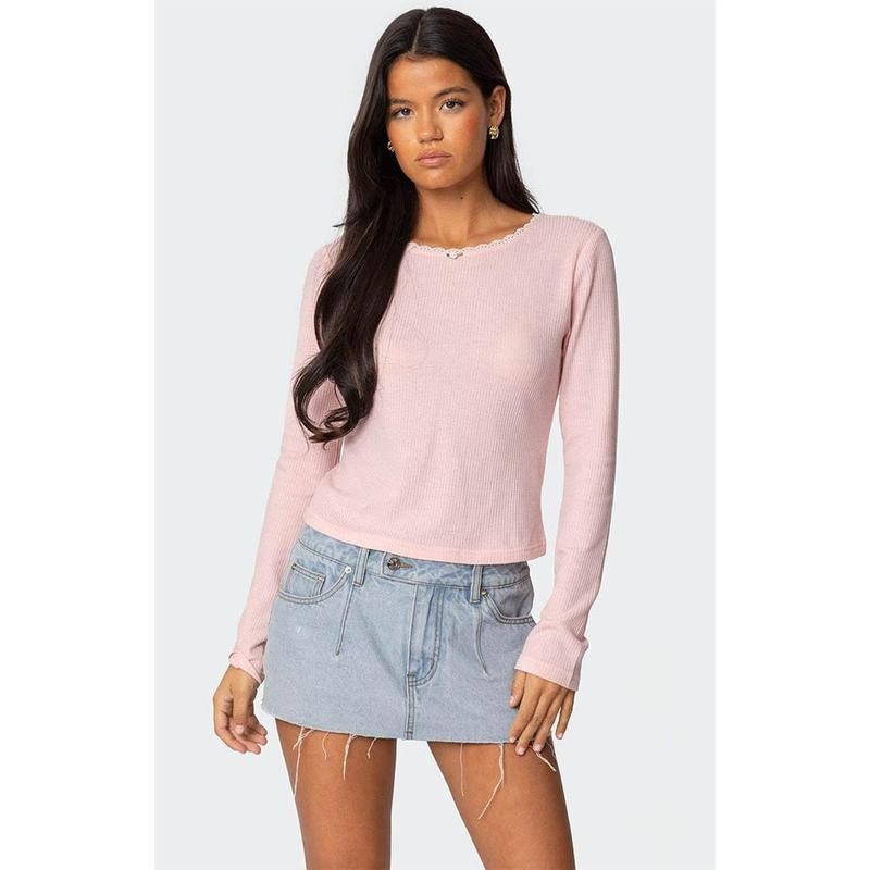 Edikted Women's Rosemarie Lacey Waffle Top