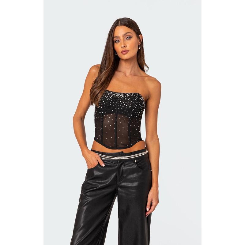 Edikted Women's Sheer Rhinestone Corset