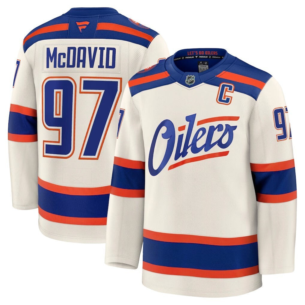 Edmonton Oilers #97 Connor McDavid Alternate Premium Jersey - Light Beige